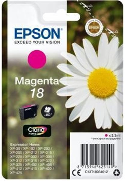 Original Tinte Epson T1803 / 18, ca. 180 S., magenta, MHD abgelaufen 