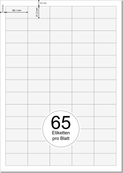 PRINTATION Papier-Etiketten (B38,1xH21,2mm) 25xA4 à 65 Eti.