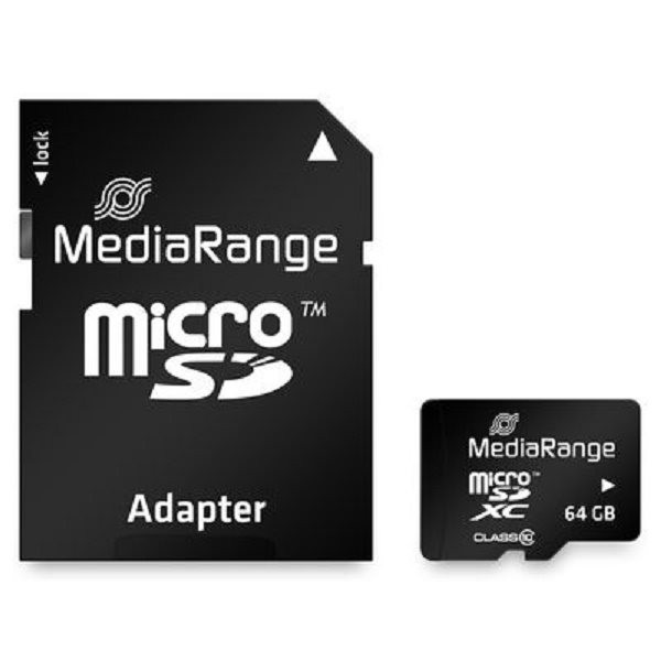 Speicherkarte micro SDXC 64 GB MediaRange mit Adapter, UHS-1=Class10 