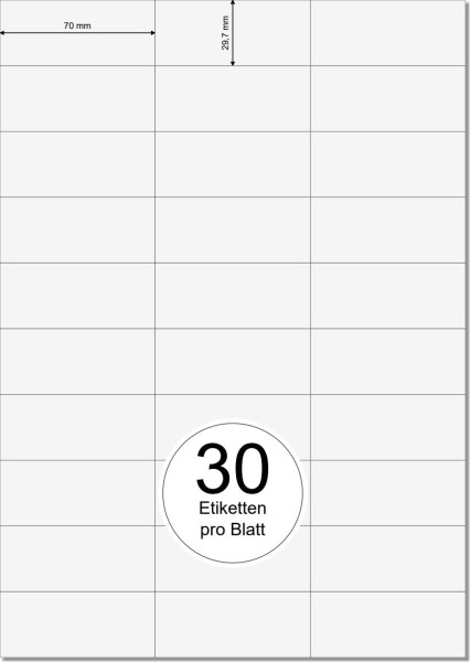 PRINTATION Papier-Etiketten (B70xH29,7mm) 500xA4 à 30 Eti. 