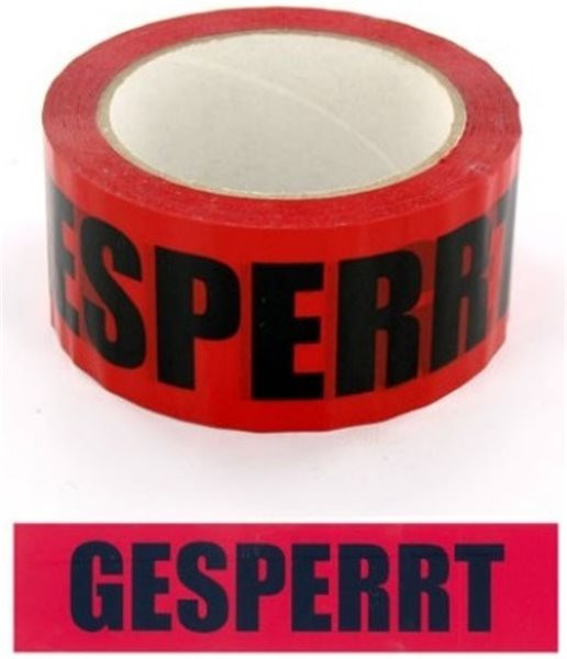 Absperr-Klebeband 50mm x 66m "Gesperrt" PP schwarzer Druck auf rotem Band 
