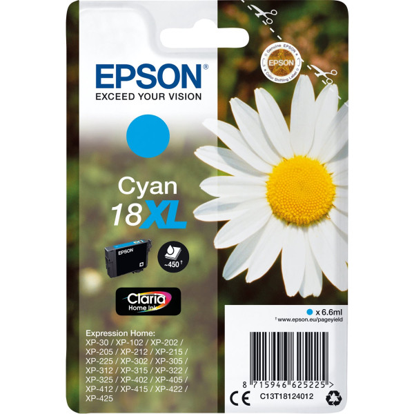 Original Tinte Epson T1812 / 18XL, ca. 450 S., cyan