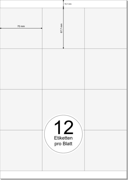 PRINTATION Papier-Etiketten (B70xH67,7mm) 500xA4 à 12 Eti. 