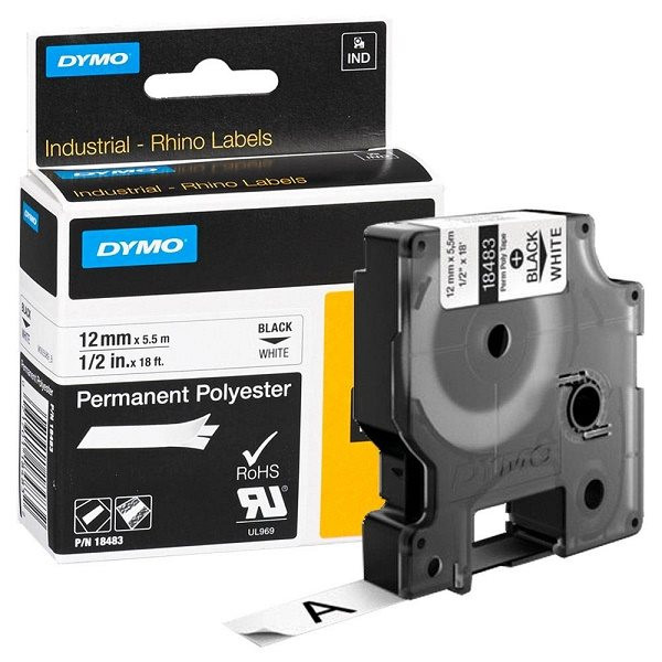 Original Beschriftungsband Dymo 18483, 12mm x 5,5m schwarz auf weiß