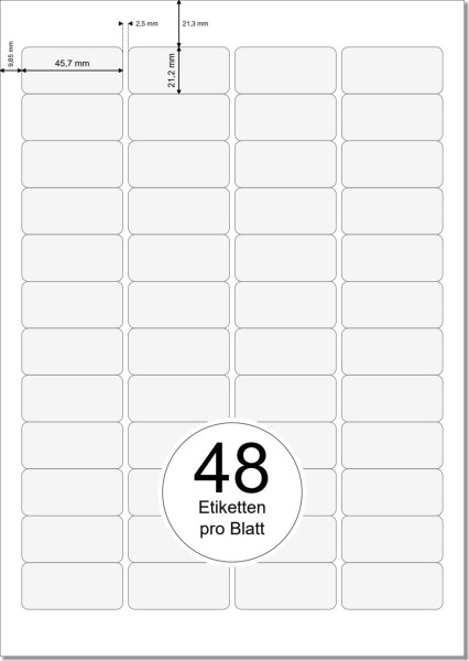 PRINTATION Folien-Etiketten matt transparent (B45,7xH21,1mm) 10xA4 à 48 Eti.  