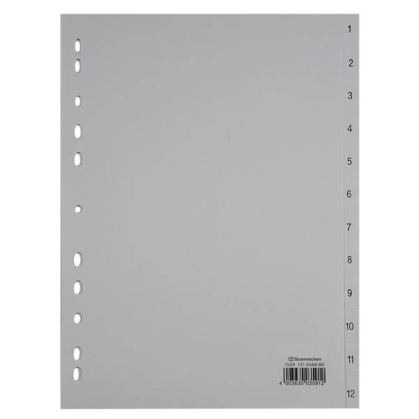 Register 1-12 A4 Plastik PP-Folie  225x297mm (volle Höhe), Eurolochung 