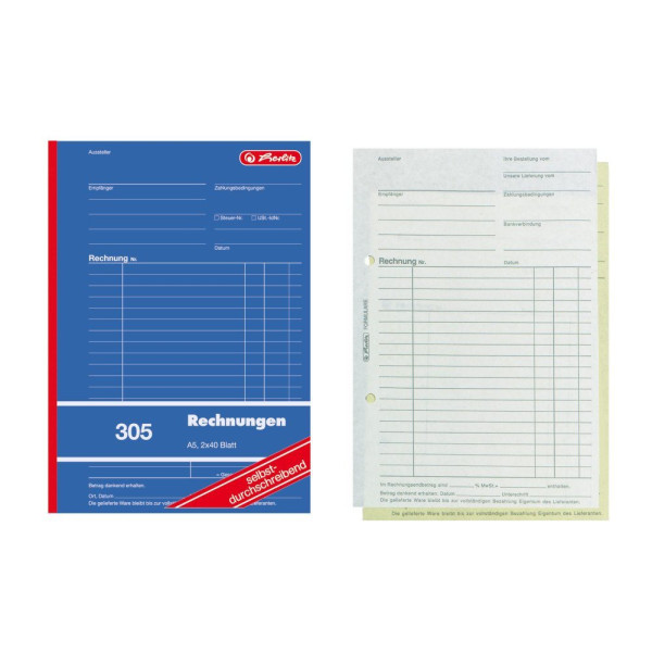 Formularblock Rechnung A5 2x 40 Blatt Herlitz selbstdurchschreibend (Nr. 305) 