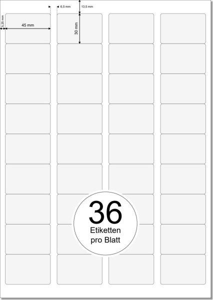 PRINTATION Papier-Etiketten (B45xH30mm) 500xA4 à 36 Eti. 
