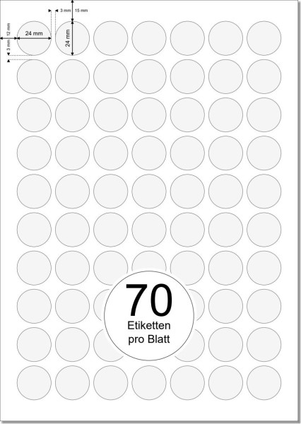 PRINTATION Folien-Etiketten klar transparent Durchmesser 24mm 25xA4 à 70 Eti.  