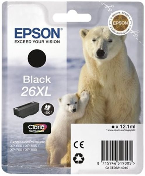 Original Tinte Epson T2621 / 26XL, ca. 500 S., schwarz
