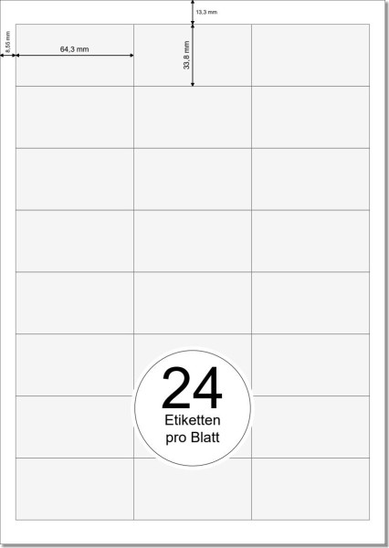PRINTATION Papier-Etiketten (B64,3xH33,8mm) 25xA4 à 24 Eti.