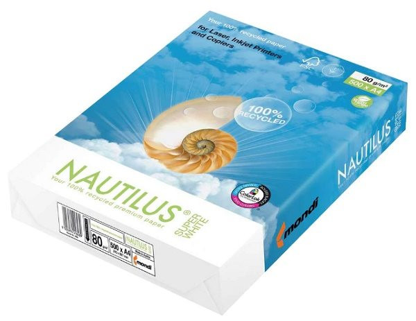 Papier A4 80g weiß, Nautilus Super White Recycling Weißgrad 150 CIE 