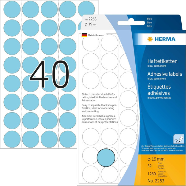 Markierungspunkte Herma Ø 19mm, blau, rund, Großpackung