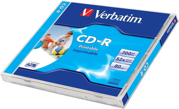 CD-Rohling mit 80 Min/ 700 MB 52x VERBATIM, bedruckbar, Jewelcase, DatalifePlus 