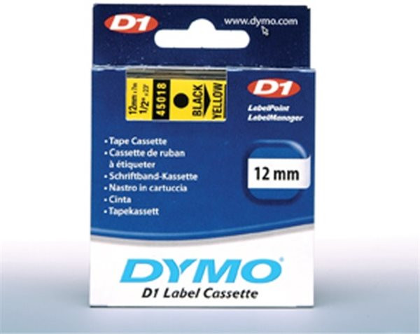 Original Beschriftungsband Dymo 45018/D1, 12mm x 7m, schwarz auf gelb 