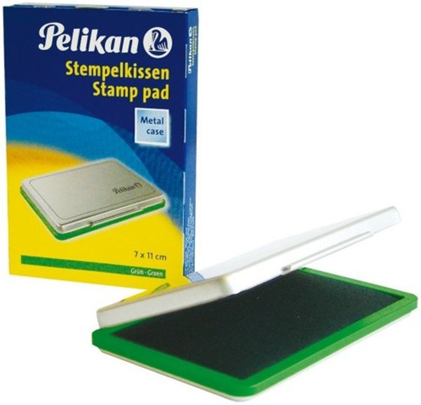 Stempelkissen (Größe 11x07cm) grün Pelikan, Metall Deckel