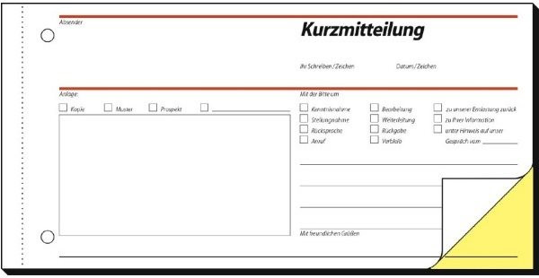 Formularblock Kurzmitteilung 1/3 A4 quer 2x 40 Blatt sigel selbstdurchschreibend