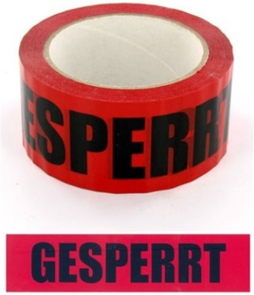 Absperr-Klebeband 50mm x 66m PP, "Gesperrt" schwarzer Druck auf rotem Band 