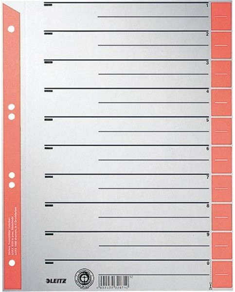 Trennblatt A4 grau 230g Leitz (1652-00-25) 240 x 300mm Karton rot bedruckt 