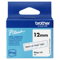 Original Beschriftungsband Brother BTAG-131, 12mm x 4m, schwarz auf transparent 