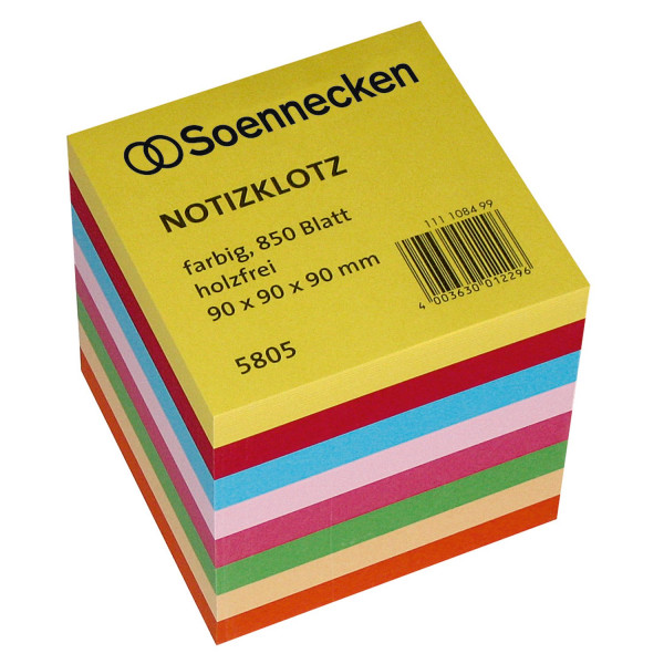 Zettelklotz-Nachfüllung 850 Blatt farbig-sortiert 9x9cm Soennecken 