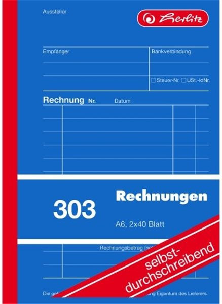 Formularblock Rechnung A6 2x 40 Blatt Herlitz selbstdurchschreibend (Nr. 303) 